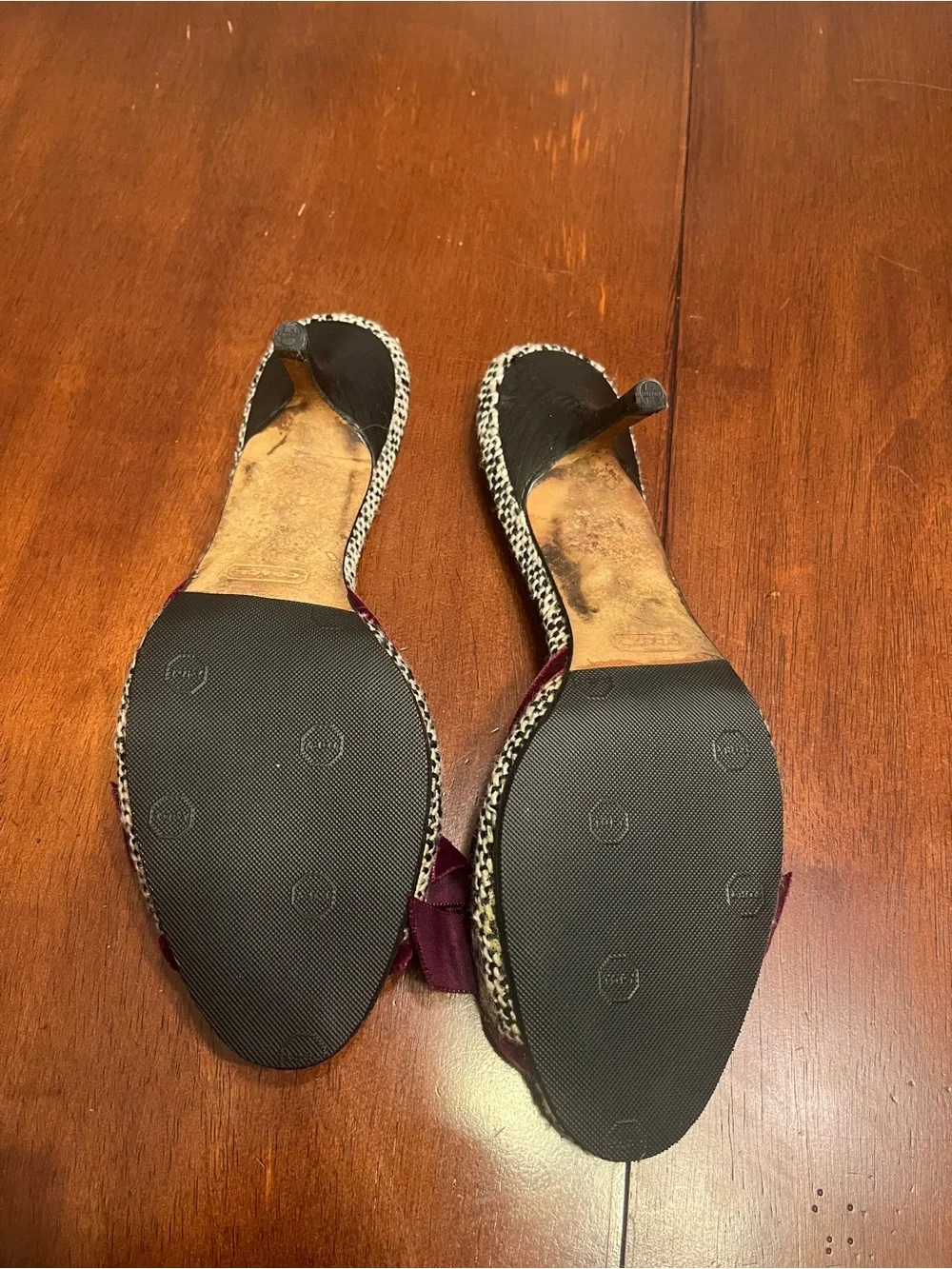 Coach candi tweed kitten heels sandles velvet bow made in Italy 8.5 soho y2k vtg